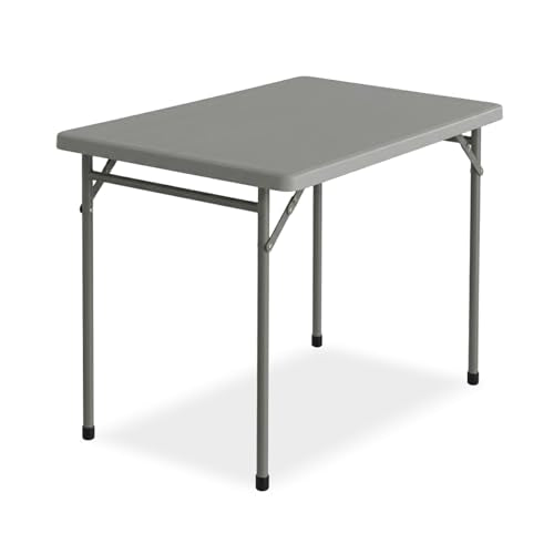 3ft Rectangular Folding Table for All-Occasion, Foldable Table with HDPE Tabletop and Steel Legs, Durable and Stable Small Folding Table, Perfect for Camping, Picnic, Party, Indoor & Outdoor, Grey - color: Grey, size: 3ft