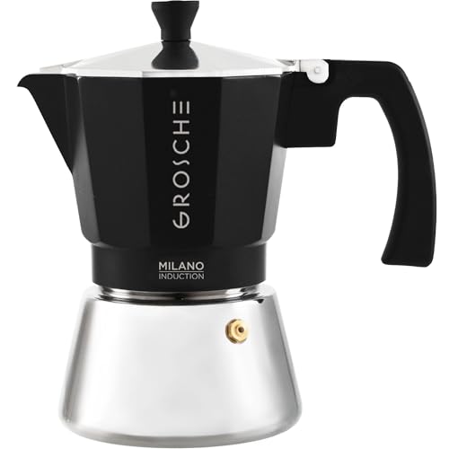 GROSCHE Milano Induction Stovetop Espresso Maker Moka Pot for Greca, Induction, Electric & Gas Stoves, Dishwasher Safe Stovetop Espresso Maker | 6 Espresso Cup, Black - color: Induction, Black, size: 6 espresso cups