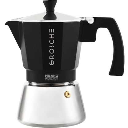 GROSCHE Milano Induction Stovetop Espresso Maker Moka Pot for Greca, Induction, Electric & Gas Stoves, Dishwasher Safe Stovetop Espresso Maker | 6 Espresso Cup, Black - color: Induction, Black, size: 6 espresso cups