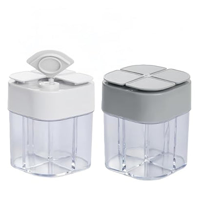 2Pack 4in1 Plastic Salt and Pepper Shaker, Transparent seasoning shaker can filter block shaped spice jars, suitable for family restaurants, camping, travel, cooking, barbecue