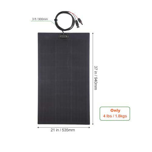 LensunSolar 80W 12V Flexible Solar Panel ETFE Black Thin, Monocrystalline High Efficiency, Slim Flexible PERC Mono Solar Cells 12 Volt for Battery Charge Marine RV Campers Boats Camping Generator - size: 80W/37in x 21in