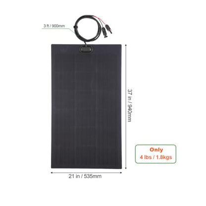 LensunSolar 80W 12V Flexible Solar Panel ETFE Black Thin, Monocrystalline High Efficiency, Slim Flexible PERC Mono Solar Cells 12 Volt for Battery Charge Marine RV Campers Boats Camping Generator - size: 80W/37in x 21in