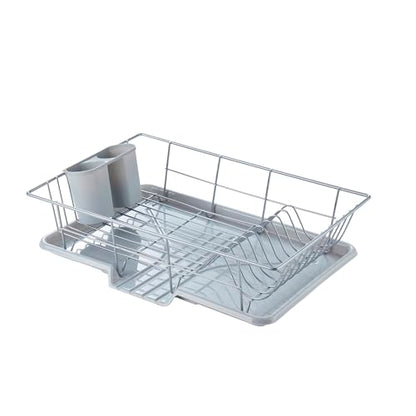 Space-Saving 3-Piece Dish Drainer Rack Set with Cutlery Holder - Maximize Kitchen Countertop Space, Silver - color: Silver