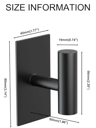 Self-Adhesive Coat Hooks,Towel Hooks for Bathroom,2 Packs Wall Mount Towel Holder,Black Matte Wall Robe Hook,Stainless Steel Heavy Duty Door Hanger Towel Hook for Kitchen,Bathroom