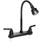 RV Kitchen Faucet,Camper RV Kitchen Sink Faucet Replacement with 2 Handles Flexible Spout 360 Swivel Rotatable Tri-Function Sprayer for Motorhomes,Travel Trailers,8 inch 2 Hole,Non-Metallic,Black - color: Black