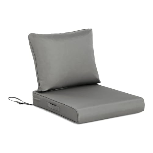 BPS 24 x 24 Inch Outdoor Chair Cushion Set, Fade-Resistant and Water-Resistant Solution-Dyed Polyester Fabric Patio Deep Seat Cushion with Removable Cover and Straps for Outdoor/Indoor Use - color: Gray, size: 24''W x 24''D
