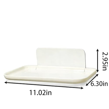 2 Pcs Small Shelf for Wall, Foldable Bedside Shelf & Small Wall Shelves No Drill Adhesive Folding Shelf, Stick-on Floating Wall Rack Organizer Tray for Bedroom Bathroom Kitchen Entryway, White