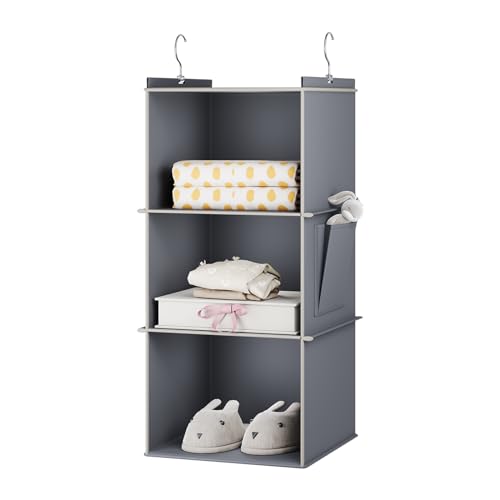 YOUDENOVA Hanging Closet Organizer, 3-Shelf Closet Hanging Storage Shelves, Grey - color: Grey, size: 3-SHELF