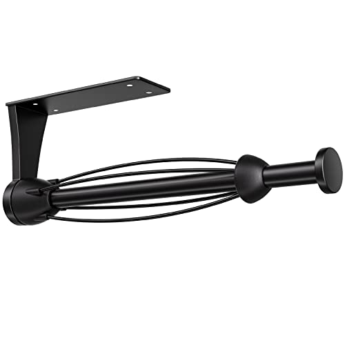 Paper Towel Holder Under Cabinet, Single Hand Operable Wall Mount with Damping Effect, Self-Adhesive or Drilled for Kitchen Bathroom, Black - color: Black