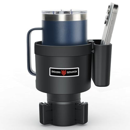 Seven Sparta Cup Holder Expander with Phone Holder & Cable Access, 3-in-1 Car Organizer, Side Storage Box for Phone/Cards, Compatible with Yeti, Owala, Hydro Flasks & Large Bottles Mugs in 3.4"-3.8" - size: Medium