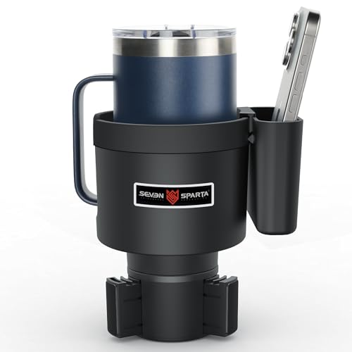 Seven Sparta Cup Holder Expander with Phone Holder & Cable Access, 3-in-1 Car Organizer, Side Storage Box for Phone/Cards, Compatible with Yeti, Owala, Hydro Flasks & Large Bottles Mugs in 3.4"-3.8" - size: Medium
