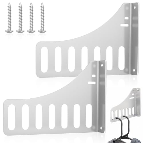 Blulu 2 Pcs Aluminum Wall Mount Clothing Hanger with 7 Hooks, Space-Saving Clothing Rack Including Pre-Drilling and Hardware Installation for Laundry Room Enclosed Trailers Garage Storage Organizer