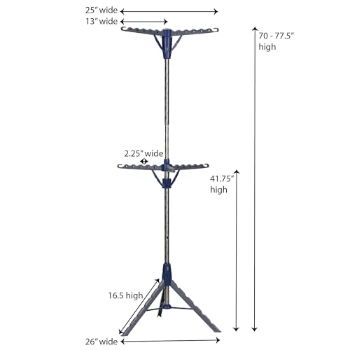Household Essentials 5012-1 Portable 2-Tier Clothes Drying Rack Tri-pod | Dry Wet Laundry or Hang Clothes | Silver and Blue - size: Large