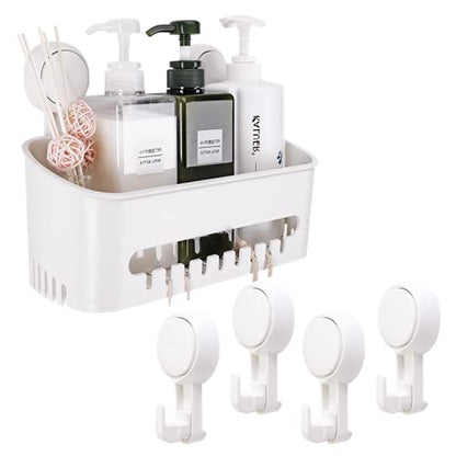 TAILI Shower Caddy Storage Basket 4 Suction Hooks, Suction Cup Shower Holder for Shampoo, Conditioner, Drill-Free Removable, Kitchen Bathroom Bedroom Organizer Set - style: 4×White