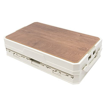 Folding Storage Box, Outdoor Portable Campings Tent, PP Folding Box Table Equipment, Camping Box with Wooden Cover 95L for Camping,Home,Car Trunk, White