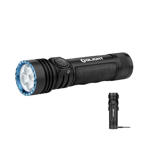 OLIGHT Seeker 4 Pro Rechargeable Flashlights, 4600 Lumens High Powerful Bright Light with USB C Holster, Waterproof IPX8 for Emergencies, Camping, Searching (Matte Black Cool White) - color: Black