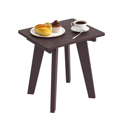 Outdoor Side Table, HDPE Weather Resistant Small Patio Table for Porch and Balcony, 200 LBS Capacity Heavy Duty Small Outdoor Table for Backyard and Pool, Easy Maintenance, Chocolate Brown - color: Chocolate Brown