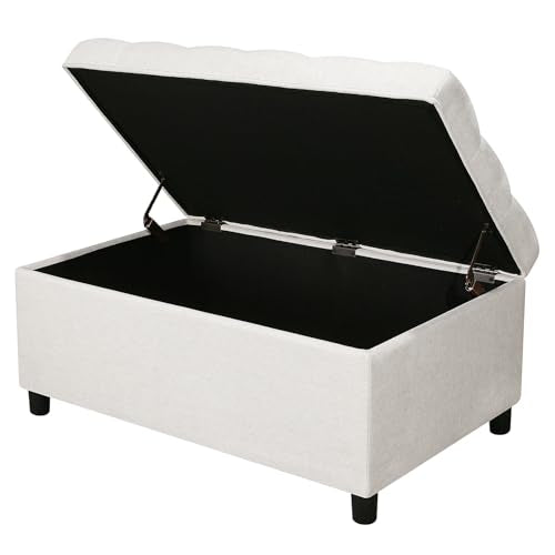 Joveco Rectangular Lift Top Storage Ottoman Bench, Linen Storage Bench for Living Room Entryway Bedroom,Linen Beige - color: Linen Beige