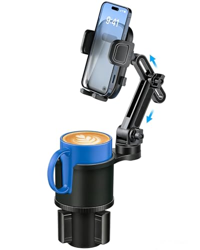 Cup Phone Holder for Car with Expandable Base, 2 in 1 Height-Adjustable Dual Cell Phone Holders Car Cupholder Mount, Friendly Fit Large Bottle & iPhone All Cellphone for Truck SUV | No Shake Design - color: Gray