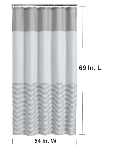 Polyester RV Shower Curtain, Fluorine-Free Waterproof, Taupe Horizontal Stripes, 10 Metal Grommets, 12 Hooks Included, 54x69 Inch for Camper Small Bathroom