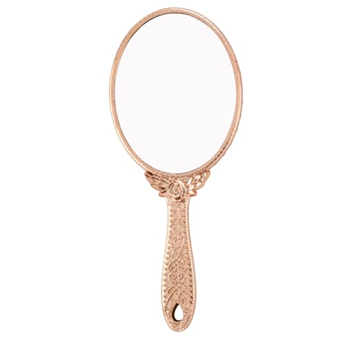 XPXKJ Hand Mirror Vintage Handheld Mirror with Handle Vanity Makeup Mirror Travel Mirrors - color: Rose Gold