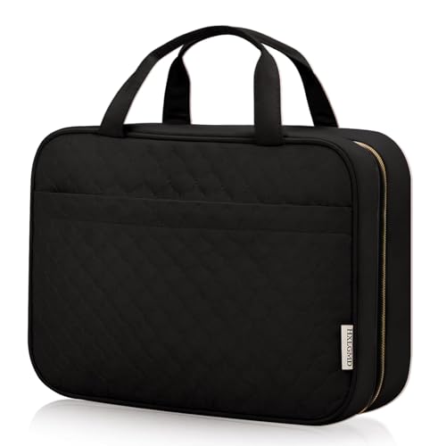 HXLGMD Travel Size Toiletry Bag for Women, Portable Cosmetic Bag with Hanging Hook, Travel Essentials Water-resistant Makeup Organizer for Accessories, Shampoo, Full-size Container, Toiletries - color: Black, size: Large