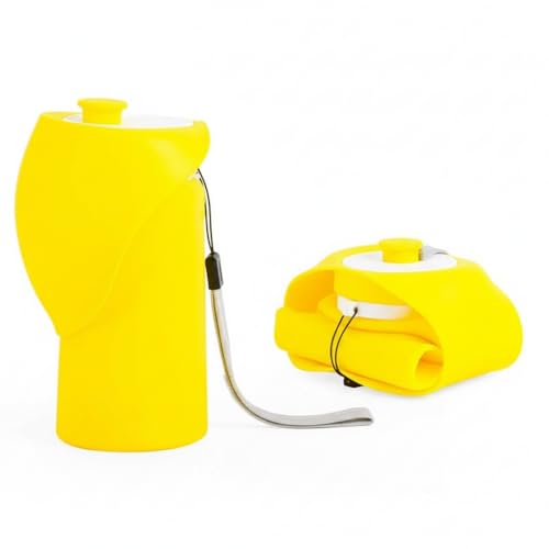 Portable Dog Water Bottle, 19 oz/550 ml Collapsible Pet Travel Cup with Foldable Silicone Bowl, Food-Grade Silicone Water Dispenser for Walking, Hiking & Travel, Yellow (Yellow) - color: Yellow
