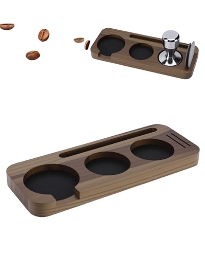 51/54mm Espresso Organizer Station, Solid Walnut Espresso Tamping Station with Non-Slip Mat, Compact Coffee Accessories Holder for Barista Countertop - color: Brown 54mm