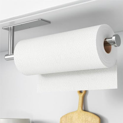 Paper Towel Holder - Self-Adhesive or Drilling, Brushed Nickel, Wall Mounted, SUS304 Stainless Steel Kitchen Roll Dispenser Under Cabinet - color: Silver