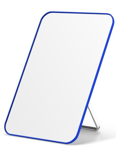 OMIRO Desk Makeup Mirror, 8 x 5 inches Table Mirror with Foldable Stand and Hanging Hole for Shaving and Travelling, Blue - color: Blue, size: 8"L x 5"W