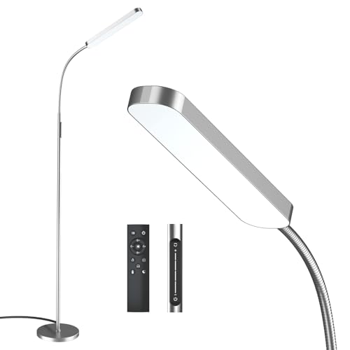 Wio-Mio 15w/1000lm Bright LED Floor Lamp with Stepless Adjustable 3000K-6000K Colors and Dimmer, Remote and Touch Control Reading Lamp, Adjustable Floor Lamp for Living Room - color: Brushed Nickel