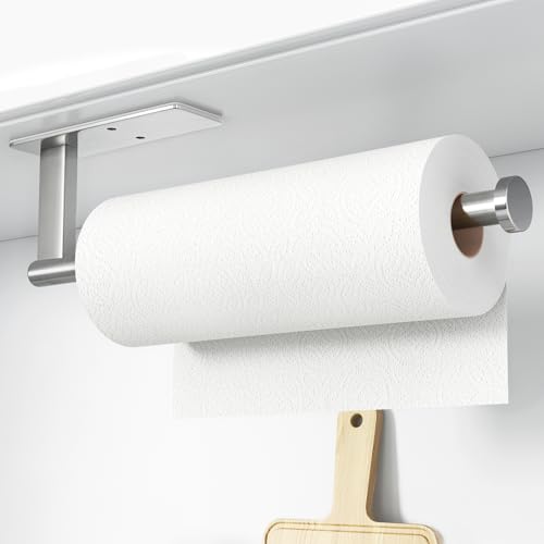 Paper Towel Holder Under Cabinet - Stainless Steel Paper Towel Holder Wall Mount, Self-Adhesive or Drilling, Silver Towel Rack for Kitchen Organization and Storage, Kitchen Paper Roll Holder - color: Sliver
