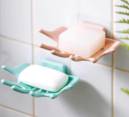 Creative Soap Holder for Shower - Wall Mounted Bathroom Soap Dish Organizer with Strong Adhesive Soap Tray for Kitchen Sink, Dish Soap Dispenser Holder,Green - color: A-green