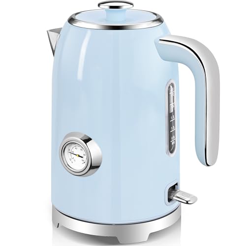 SUSTEAS Electric Kettle - 57oz Hot Tea Kettle Water Boiler with Thermometer, 1500W Fast Heating Stainless Steel Tea Pot, Cordless with LED Indicator, Auto Shut-Off & Boil Dry Protection, Blue - color: Blue