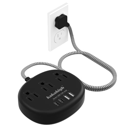Short Extension Cord Black - Extension Cord 5 Feet, 1625W Power Strip 3 Prong with 3 AC Outlet 4 USB (24W/4.8A), Bedside Charging Station for Home, Office and Dorm - color: black, size: 5FT