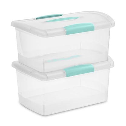 Sterilite Medium Nesting ShowOffs, Stackable Small Storage Bin with Latching Lid and Handle, Plastic Container to Organize Home, Clear, 18-Pack - size: Medium, style: 18 Pack
