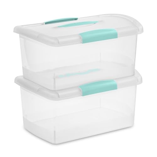Sterilite Medium Nesting ShowOffs, Stackable Small Storage Bin with Latching Lid and Handle, Plastic Container to Organize Home, Clear, 24-Pack - size: Medium, style: 24 Pack