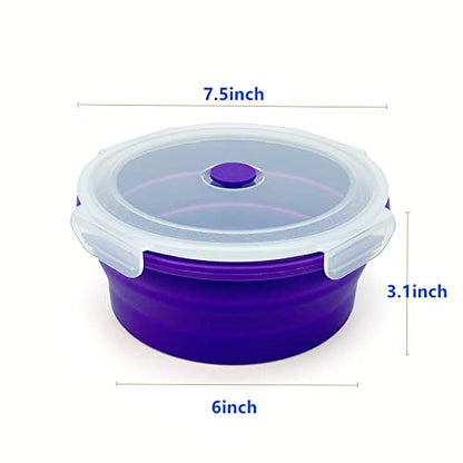 1200ml Large Camping Bowl with Foldable Spoon, Collapsible Bowl With Lid, Silicone Bento Box, For Travel Camping Meal Prep & Food Storage, Microwave Dishwasher Safe, Purple - color: Purple