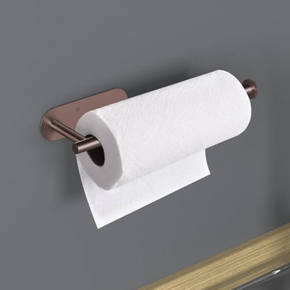 VAEHOLD Adhesive Paper Towel Holder Under Cabinet Wall Mount for Kitchen Paper Towel, Black Paper Towel Roll Holder Stick to Wall, Stainless Steel (Rose Gold) - color: Rose Gold