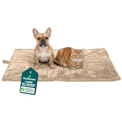 Furhaven ThermaNAP Self-Warming Cat Bed for Indoor Cats & Large/Medium Dogs, Washable & Reflects Body Heat - Quilted Faux Fur Reflective Bed Mat - Cream, Large - color: Cream, size: Large - 36"L x 24"W