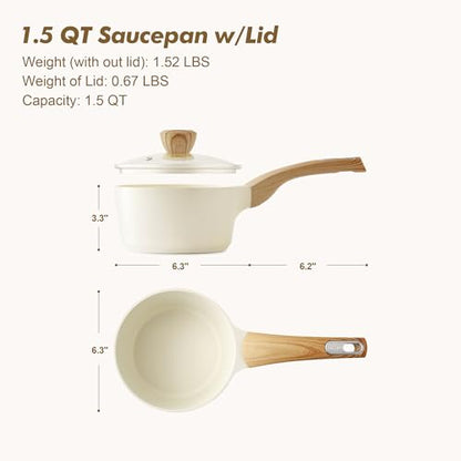 SENSARTE Ceramic Nonstick Sauce Pan with Lid, 1.5 Quart Small Saucepan, White Cooking Pot with Stay Cool Handle, Non toxic Kitchen Sauce Pot, Non stick Saucier Pan, Induction Pot, PFOA PTFE PFAS Free - color: Ceramic White, size: 1.5 Quarts