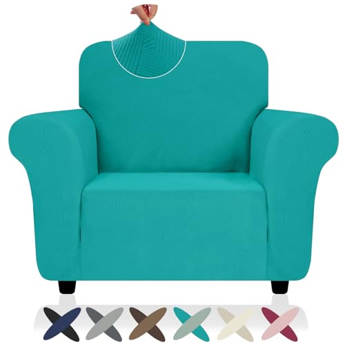 ZNSAYOTX Chair Cover with Arms (30"-47"), New Striped Sofa Chair Covers for Living Room, Dogs Pet Friendly Anti-Slip Chair Protector Spandex Armchair Slipcovers (Chair, Peacock Teal) - color: - Peacock Teal, size: Small (30"-47")