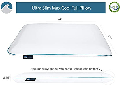 Bluewave Bedding Ultra Slim Max Cool CarbonBlue Gel Memory Foam Pillow for Stomach and Back Sleepers - Thin, Flat Design with Advanced Cooling (2.75-Inch Height, Standard Size) - style: 2.75"H Ultra Slim Max Cool (Standard)