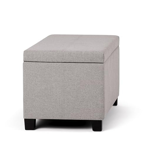 SIMPLIHOME Dover Storage Ottoman Bench - 36 inch Wide Upholstered Linen Look Fabric Rectangular Lift-Top Ottoman in Cloud Grey, Contemporary Bench for Living Room with Safety Hinges - color: Cloud Grey