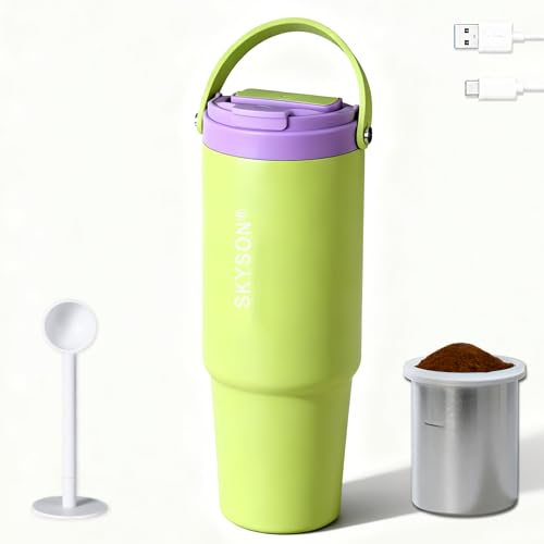 minkah Fast Extraction Mini Electric Coffee Maker - Portable Filter Coffee Brewer for Travel,Insulated Stainless Steel Tumbler,30 oz Reusable Iced Coffee Cup Machine,Hot Coffee Mug with Lid(Green) - color: Green, size: 30 Ounces