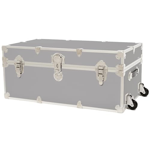 Rhino Trunk & Case Classic Large Trunk With Wheels 32"x18"x14", 1500+ lbs Capacity - Many Colors, Soft-Close Lid. Strong, USA Made Summer Camp Footlocker and Secure College Dorm Storage Chest - color: Gray, size: 32" With Removable Wheels