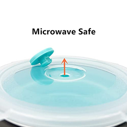 CCyanzi 3piece Round Collapsible Bowl with Lids, Silicone Food Storage Containers, Microwave & Freezer Safe, Space Saving for Kitchen Cabinet and Camping Backpack,(Blue Gray) - color: blue with gray