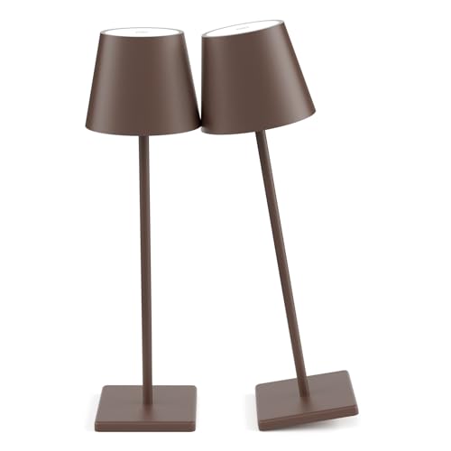2 Packs LED Cordless Table Lamp, Rechargeable Battery Desk lamp 5000mAh Battery Operated Stepless Dimming Modern Portable Table Light for Restaurant/Table/Bedroom/Outdoor IP54 Waterproof (Rust Red) - color: Rust Red-3000k, size: 2-Pack