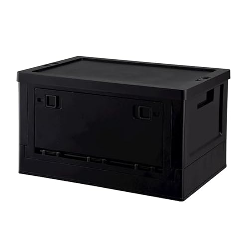 Foldable Plastic Storage Box, Camping Gear Storage Bins, Stackable Organizer for Bedroom, Living Room, And Car Trunk(Black Without Wooden Lid,M) - color: Black Without Wooden Lid, size: M