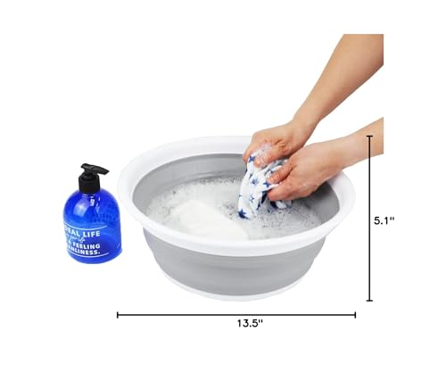 SAMMART 7.5L (1.98 Gallon) Collapsible Tub - Foldable Dish Tub - Portable Washing Basin - Space Saving Plastic Washtub (White/Grey) - color: White/Grey